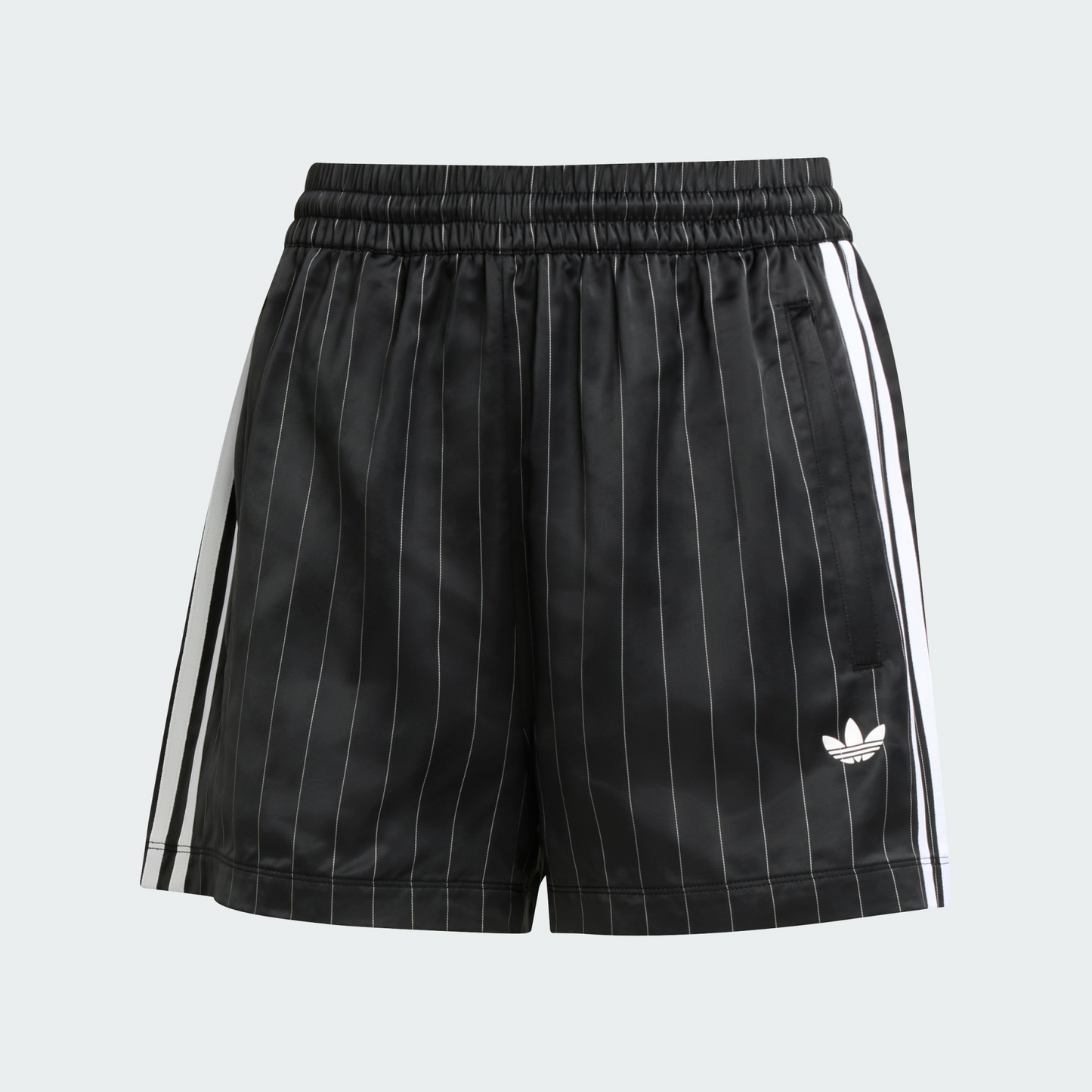 adidas Originals Pinstripe Satin Shorts | Black | Women | Wellstow |