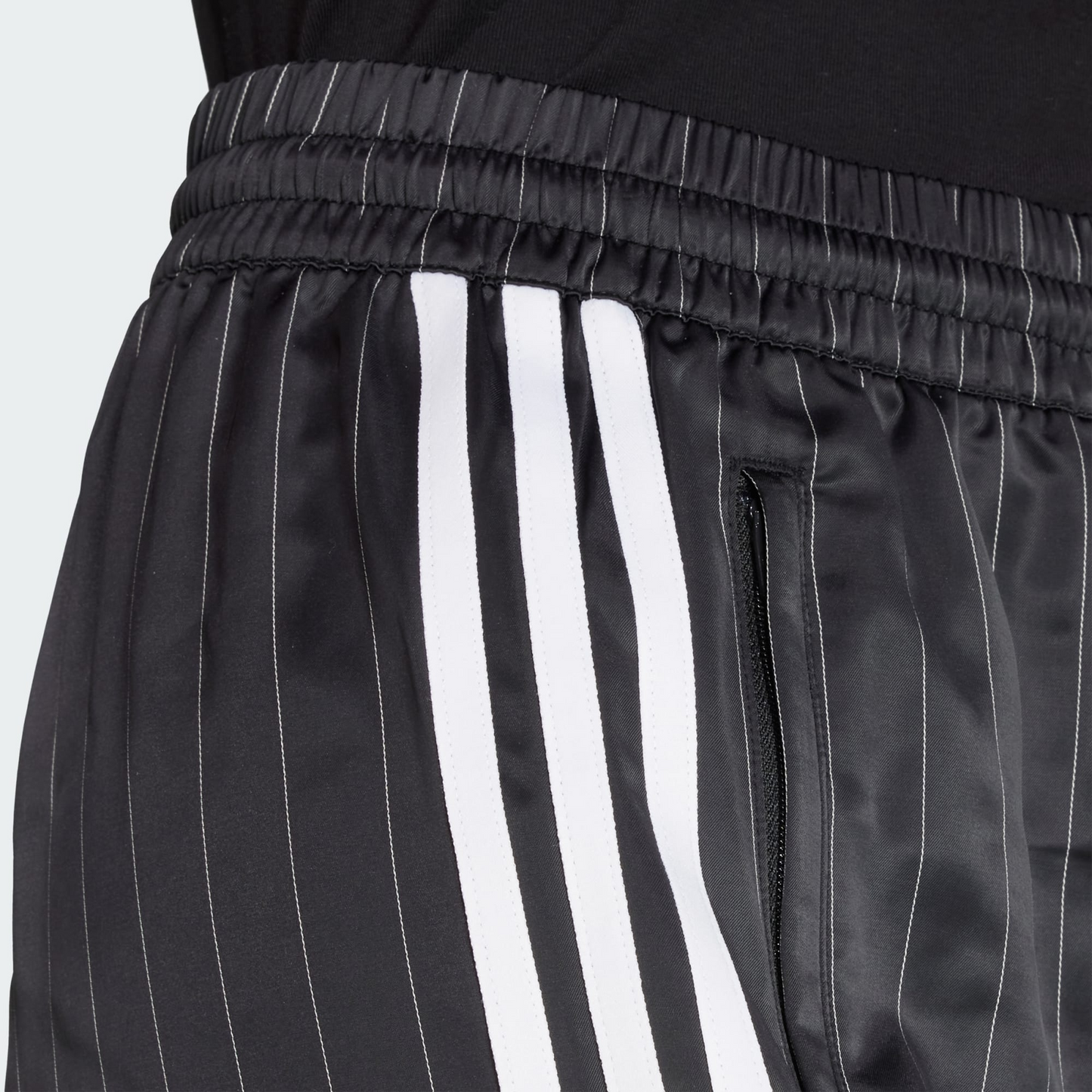 adidas Originals Pinstripe Satin Shorts | Black | Women | Wellstow |