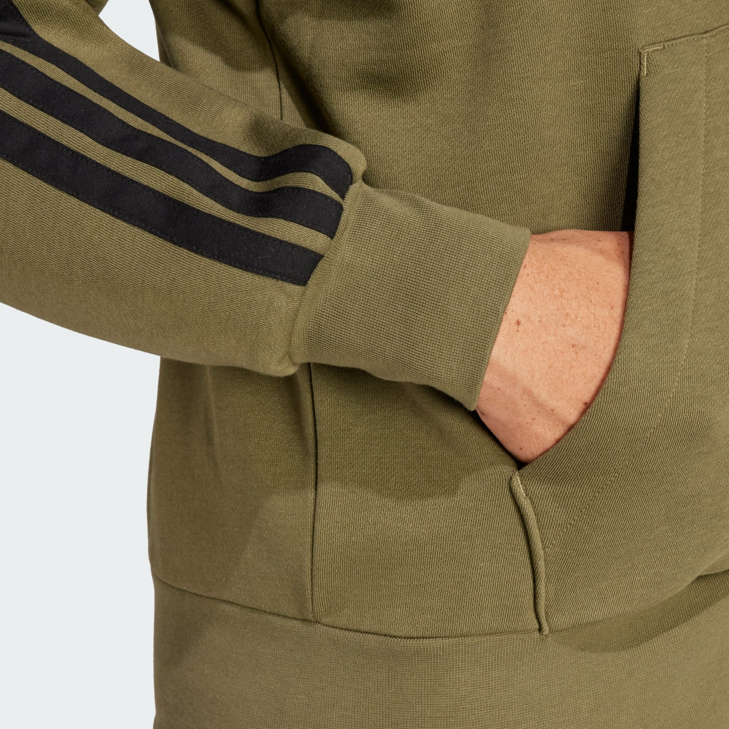 Essentials 3-Stripes Fleece Hoodie |Olive|Adidas Brand|