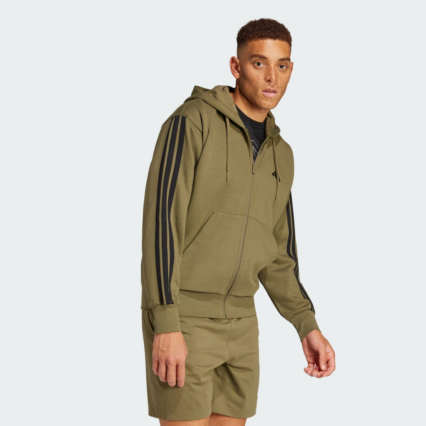 Essentials 3-Stripes Fleece Hoodie |Olive|Adidas Brand|