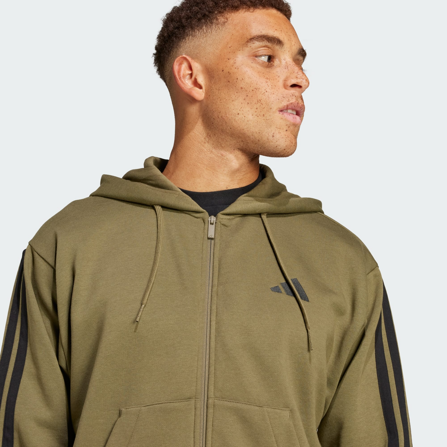 Essentials 3-Stripes Fleece Hoodie |Olive|Adidas Brand|
