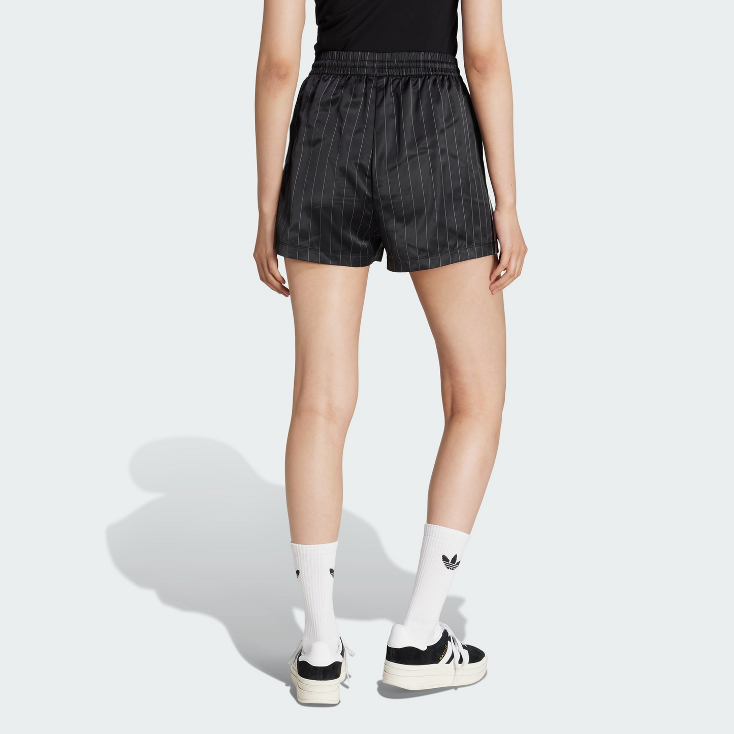 adidas Originals Pinstripe Satin Shorts | Black | Women | Wellstow |
