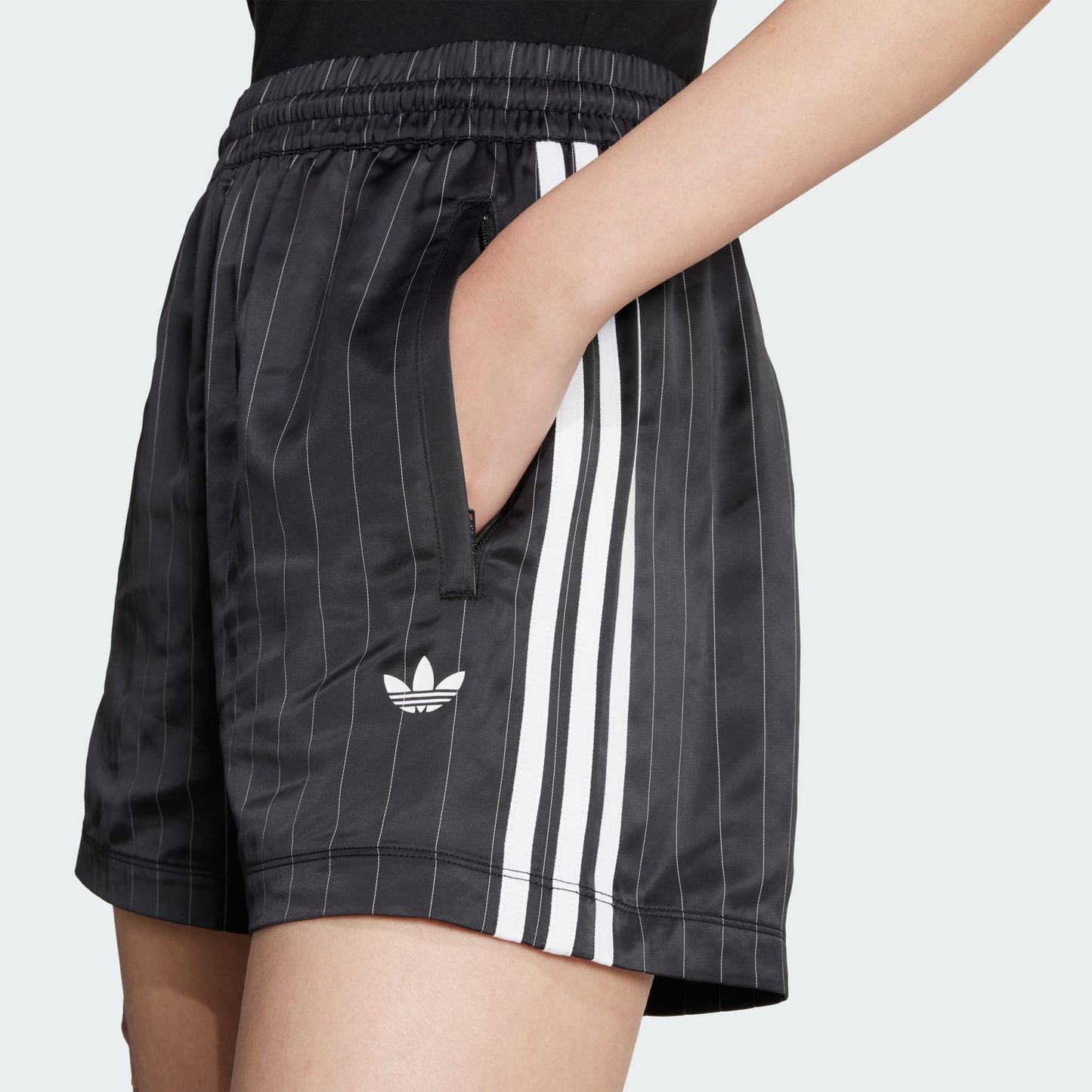 adidas Originals Pinstripe Satin Shorts | Black | Women | Wellstow |
